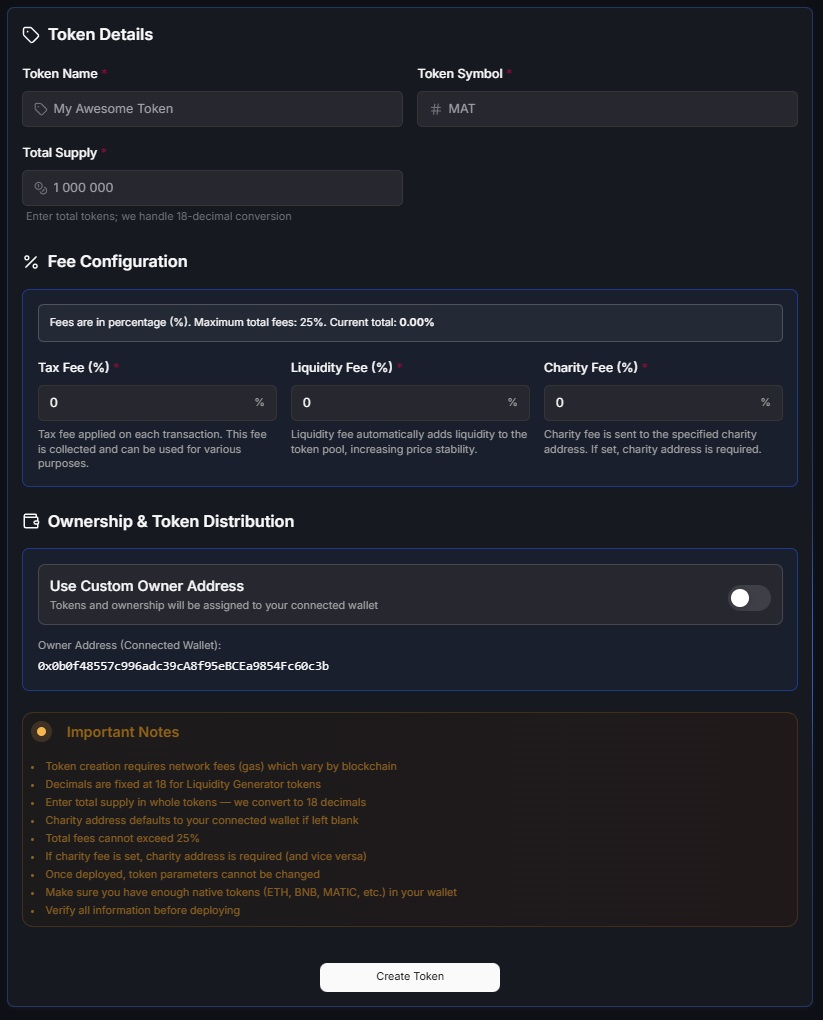 EVM Token Details - Liquidity Generator